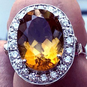 NWOT 5ct orange citrine and 1.65ct diamond WG ring